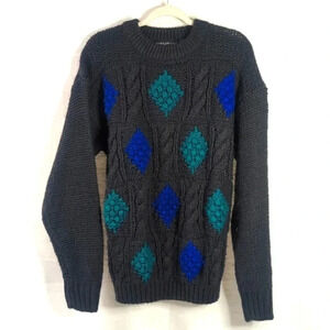 Vintage Botany 500 Sweater Cable Knit Geometric Crewneck Chunky Winter